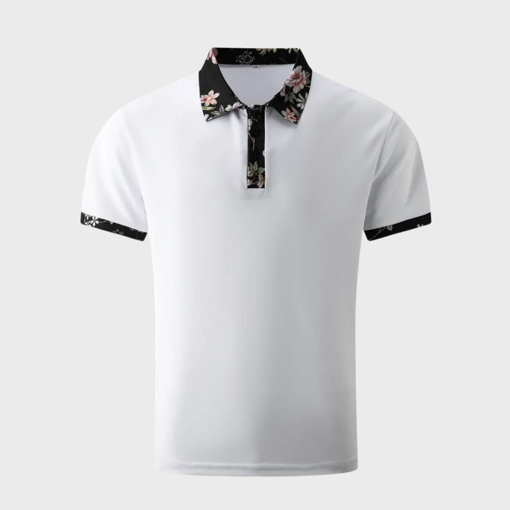 Felix - Slim fit skjorte med blomsterprint og kortærmet krave med knapper Lundbutik