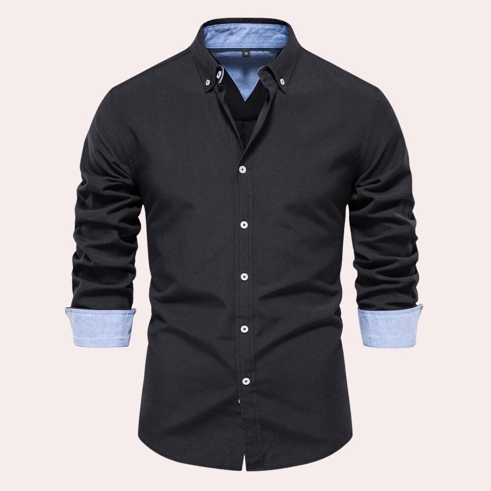 Alaric - Slim fit skjorte med turndown krave langt ærme og knapper Lundbutik