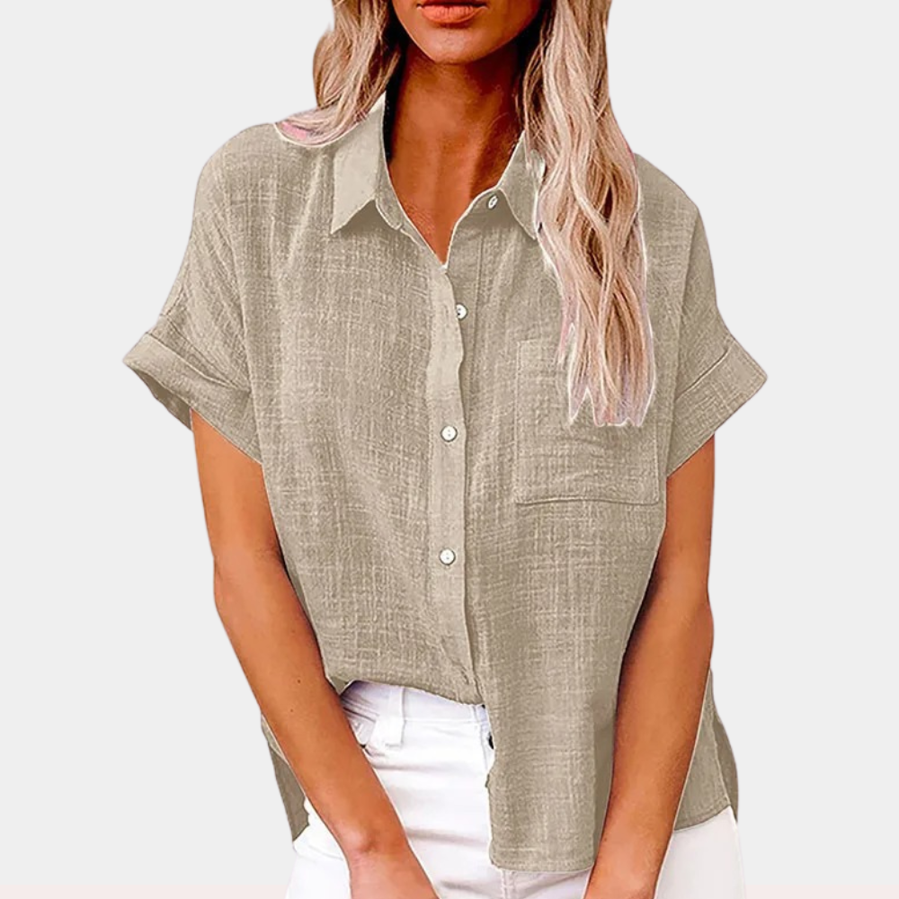 Monika - Løs pasform bluse med korte ærmer og knapper Lundbutik