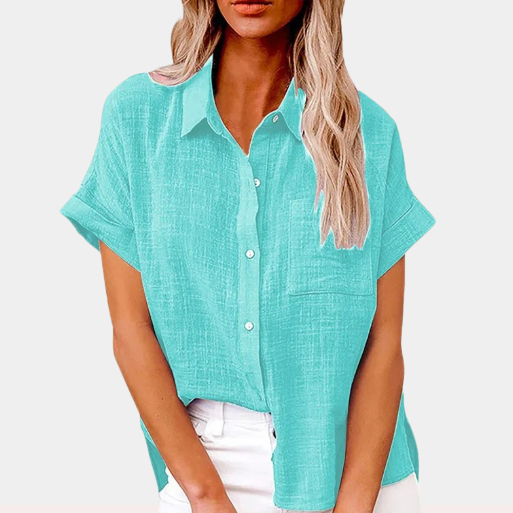 Monika - Løs pasform bluse med korte ærmer og knapper Lundbutik