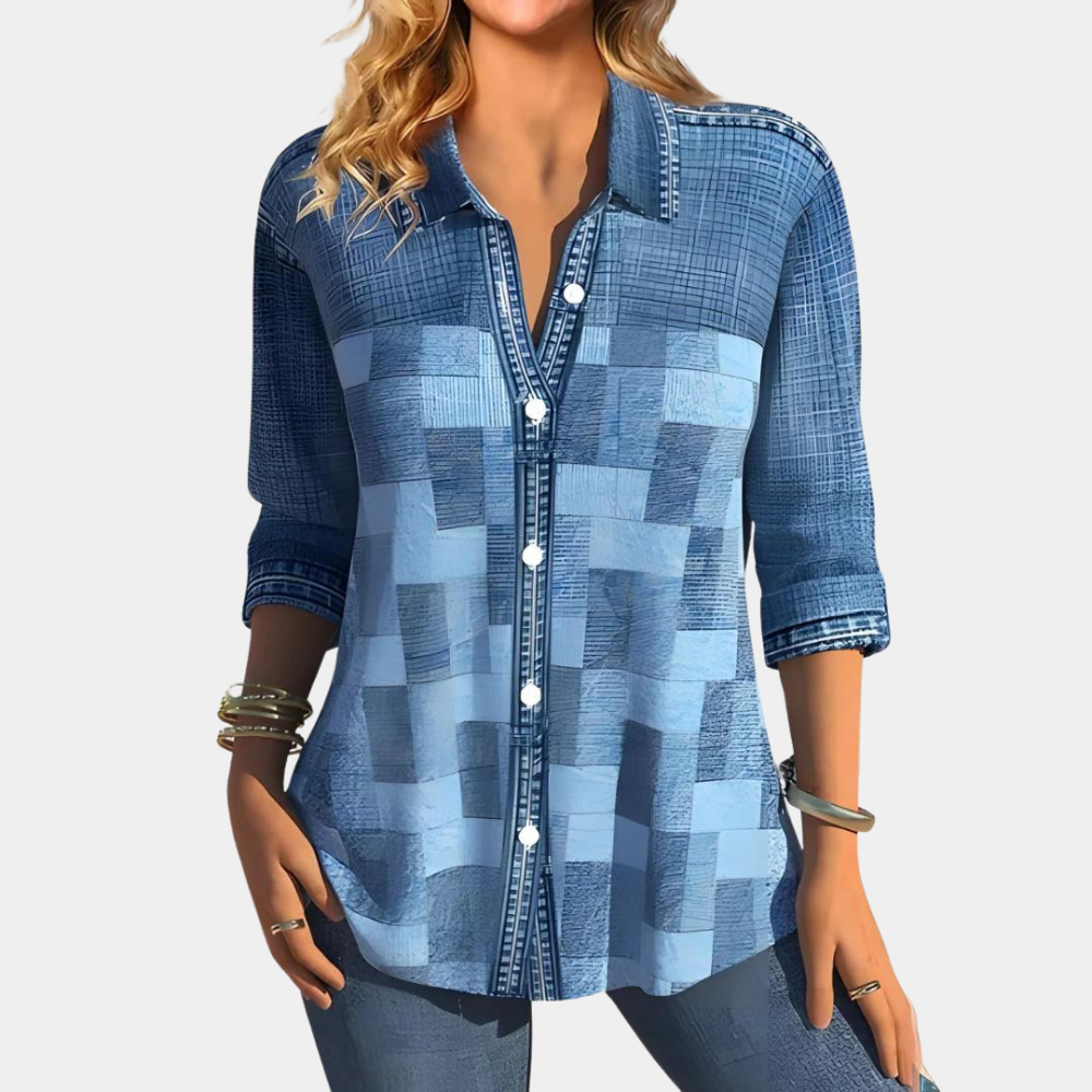Carly - Casual slank pasform bluse med langt ærme og knapper Lundbutik