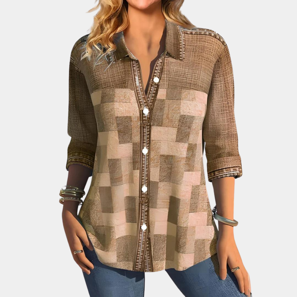 Carly - Casual slank pasform bluse med langt ærme og knapper Lundbutik