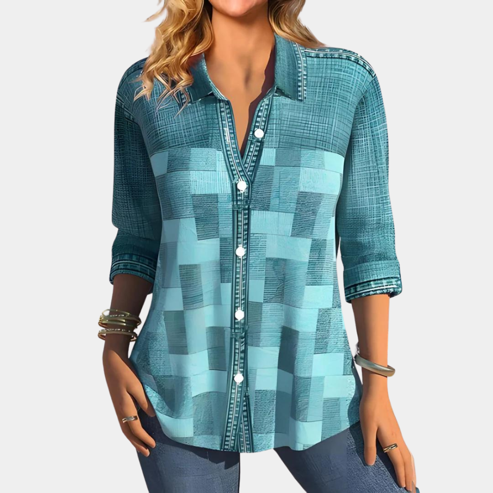 Carly - Casual slank pasform bluse med langt ærme og knapper Lundbutik