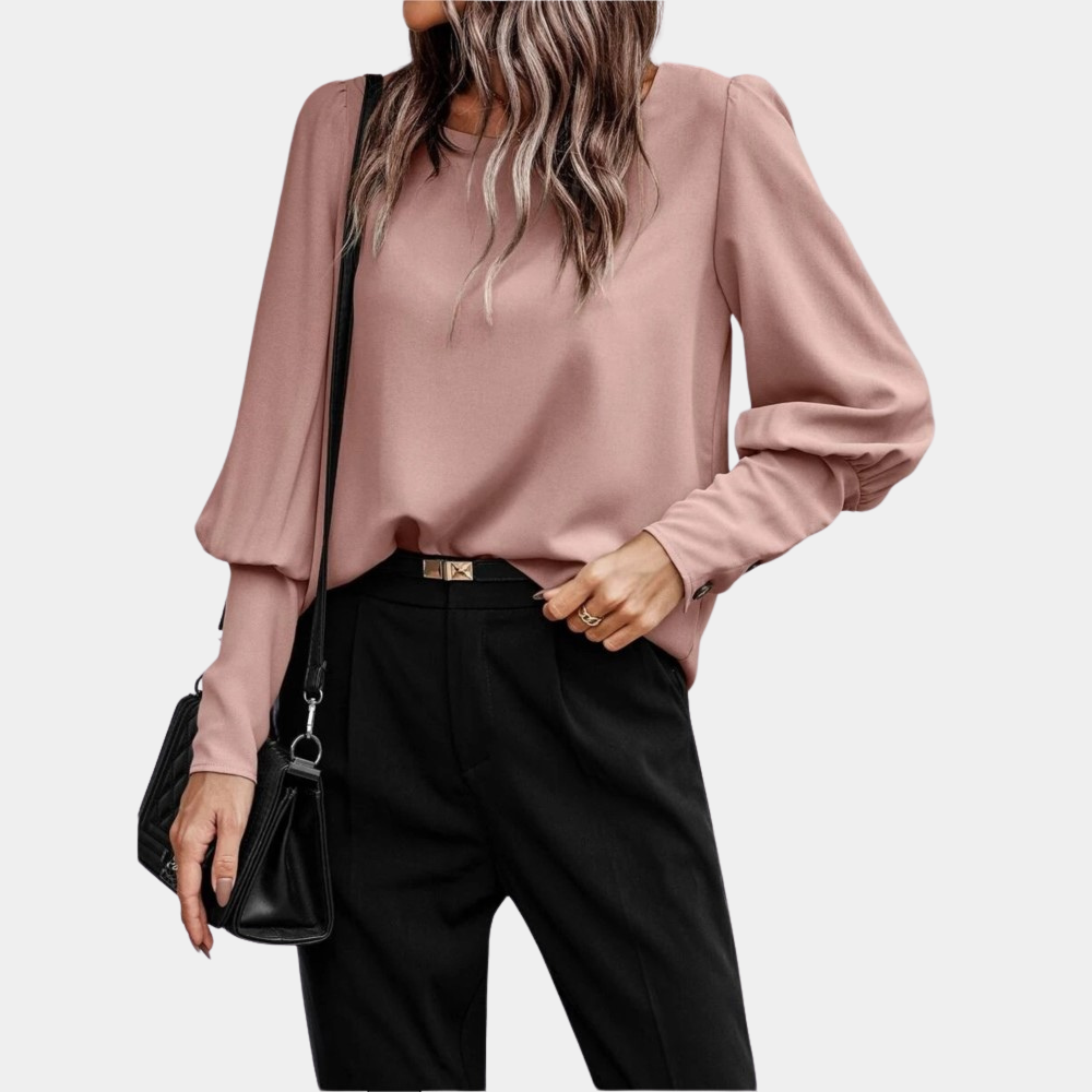 Annika - Rund hals bluse med løs lanterne langærmet Lundbutik