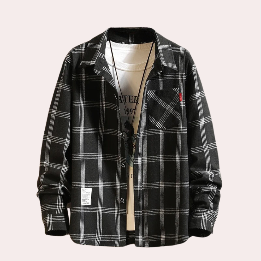 Henry - Casual ternet langærmet skjorte med knapper og lommer Lundbutik