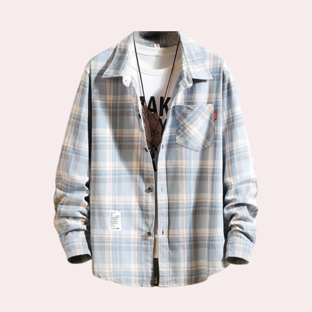 Henry - Casual ternet langærmet skjorte med knapper og lommer Lundbutik
