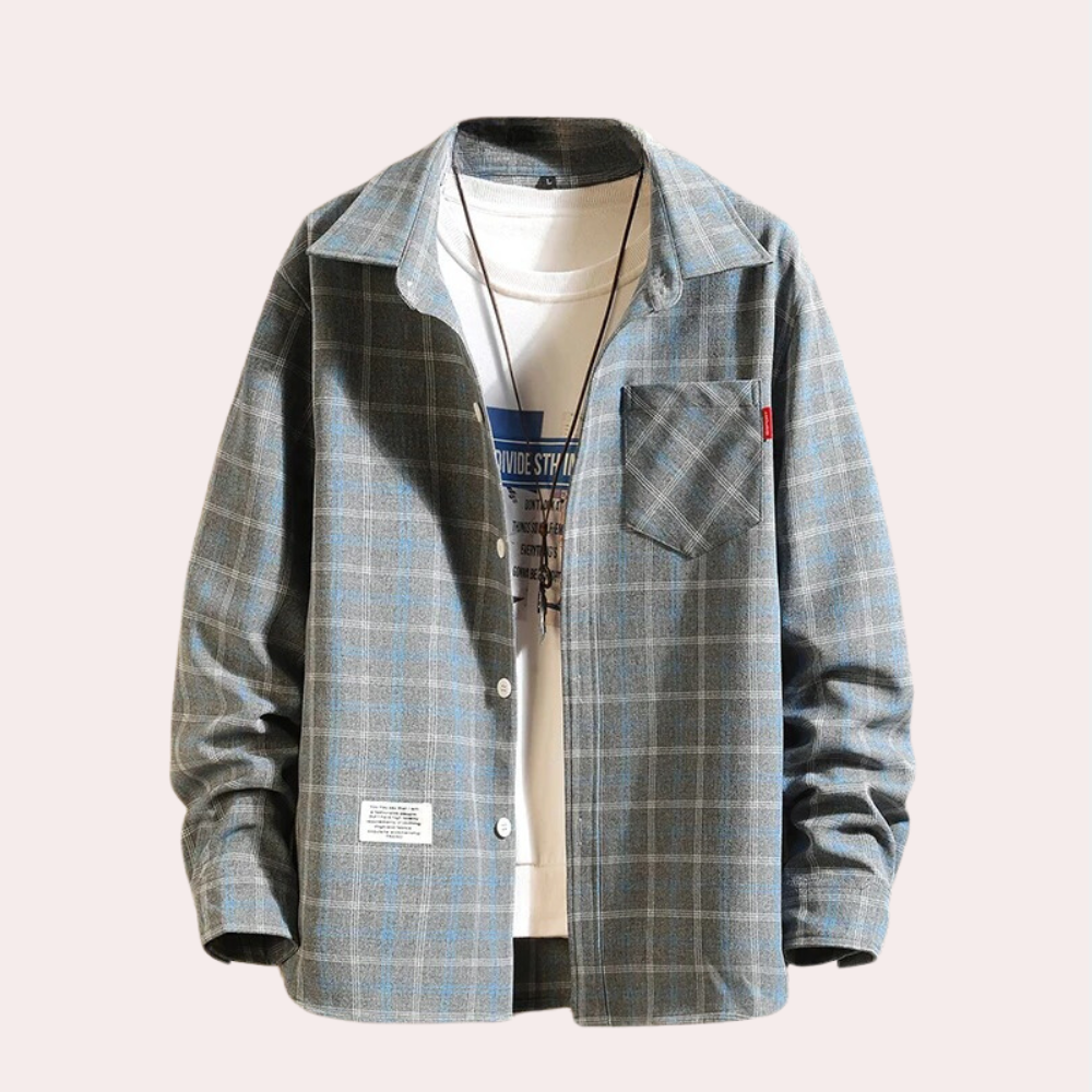 Henry - Casual ternet langærmet skjorte med knapper og lommer Lundbutik