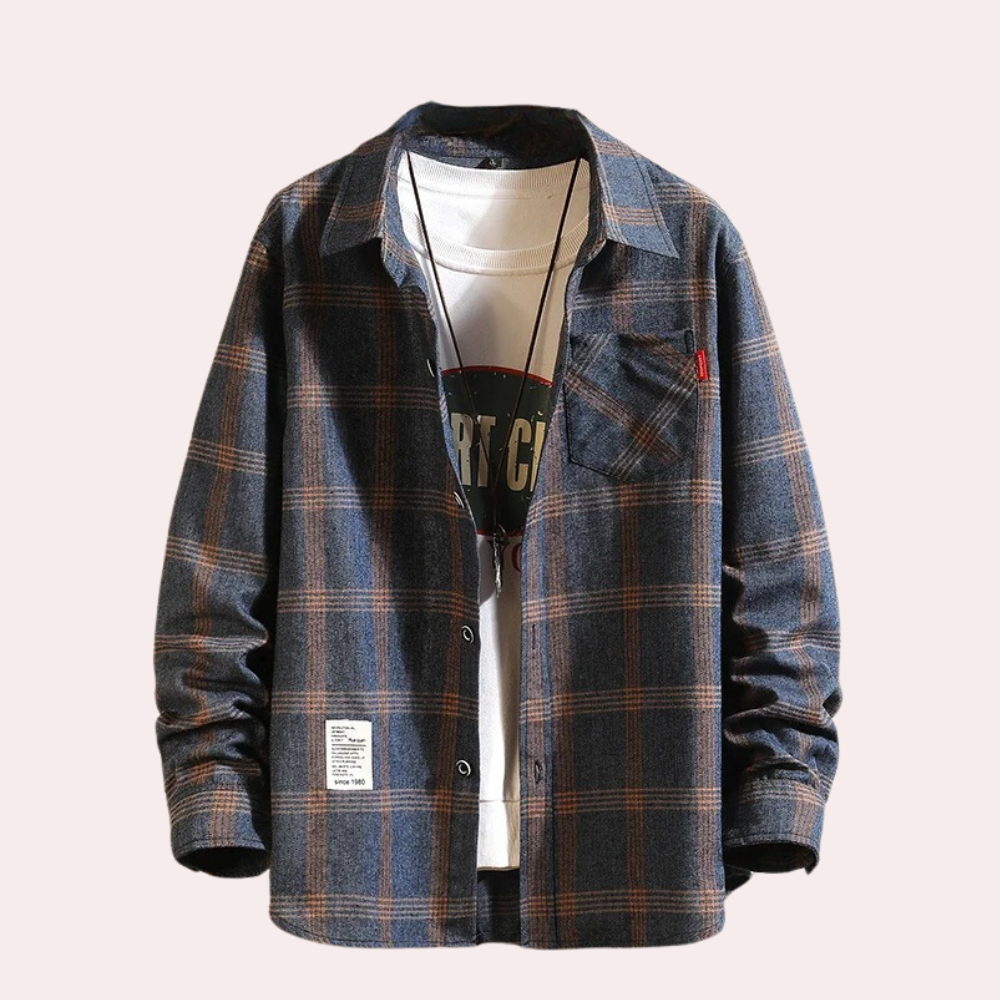 Henry - Casual ternet langærmet skjorte med knapper og lommer Lundbutik