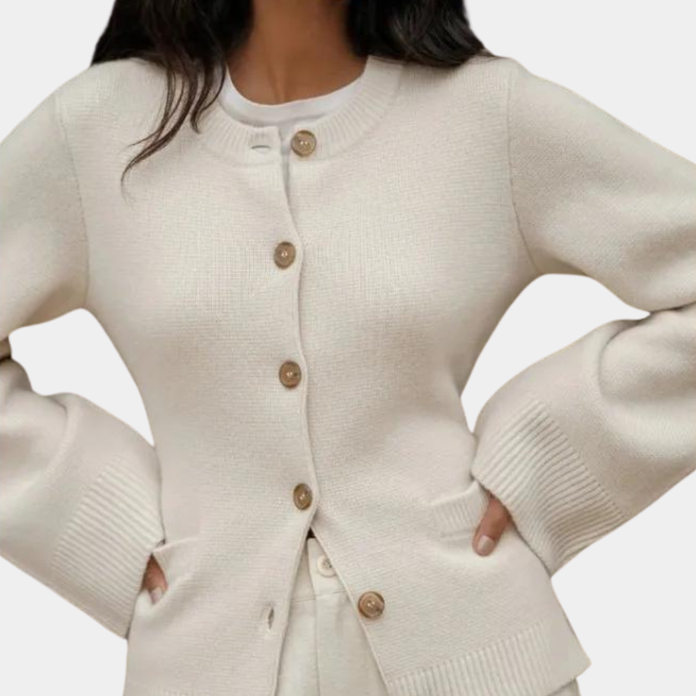 Elisa - Casual cardigan med rund hals med lange ærmer og knapper Lundbutik