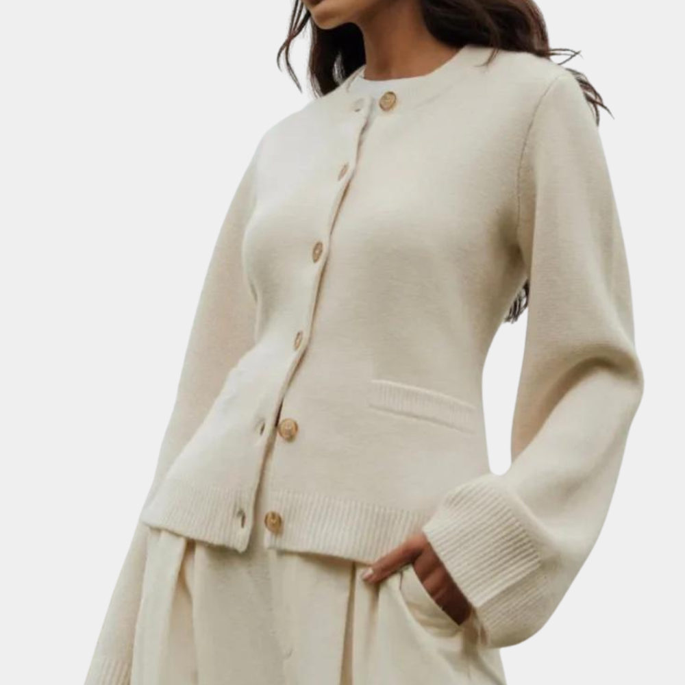 Elisa - Casual cardigan med rund hals med lange ærmer og knapper Lundbutik