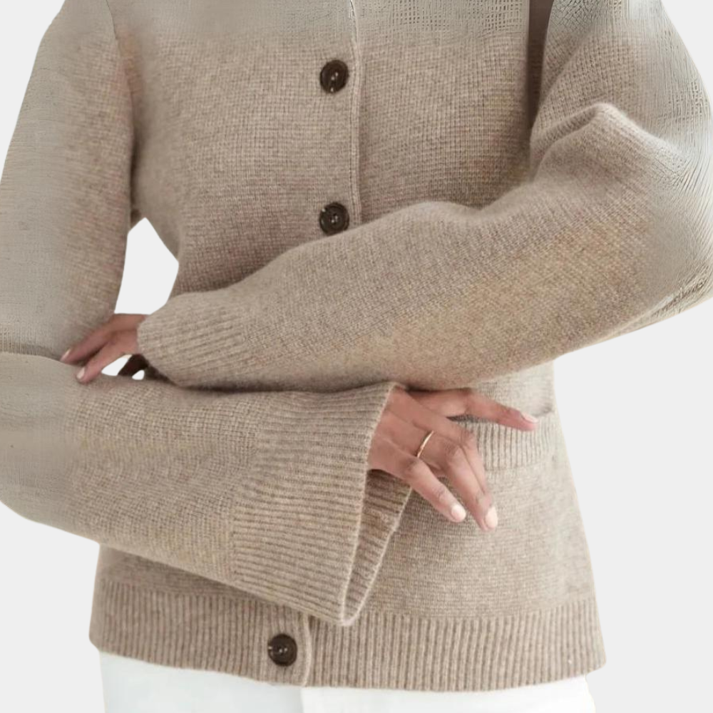 Elisa - Casual cardigan med rund hals med lange ærmer og knapper Lundbutik
