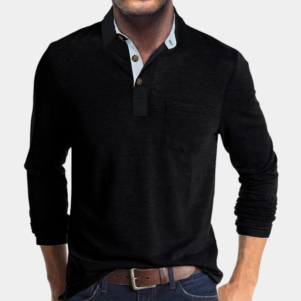 Henry - Behagelig pasform Poloshirt med langt ærme og Lomme Lundbutik
