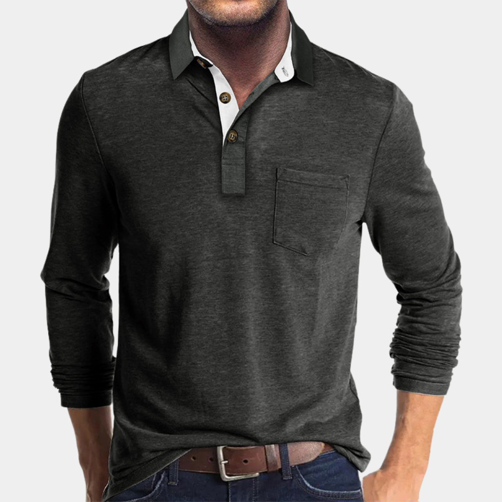 Henry - Behagelig pasform Poloshirt med langt ærme og Lomme Lundbutik
