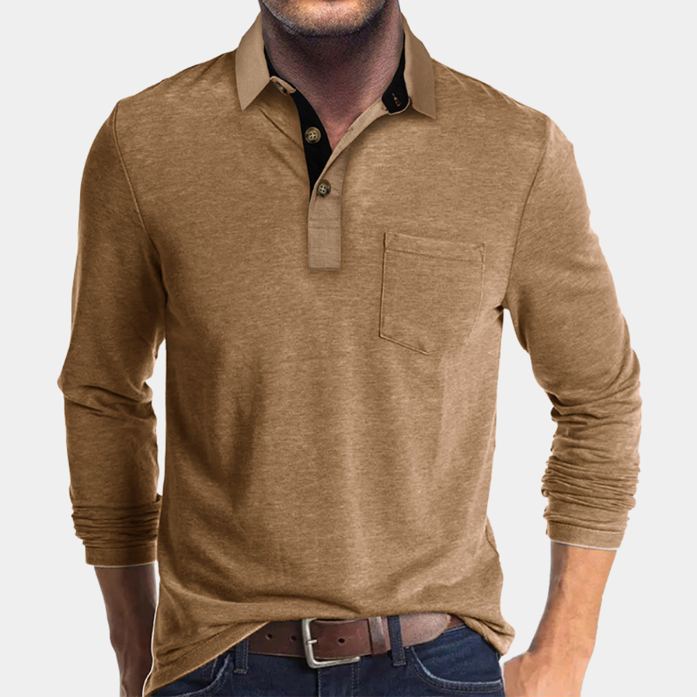 Henry - Behagelig pasform Poloshirt med langt ærme og Lomme Lundbutik