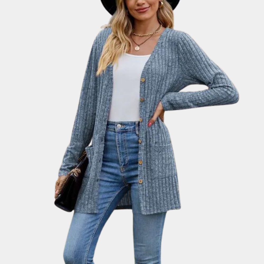 Laura - Casual langærmet cardigan med knapper og lommer Lundbutik