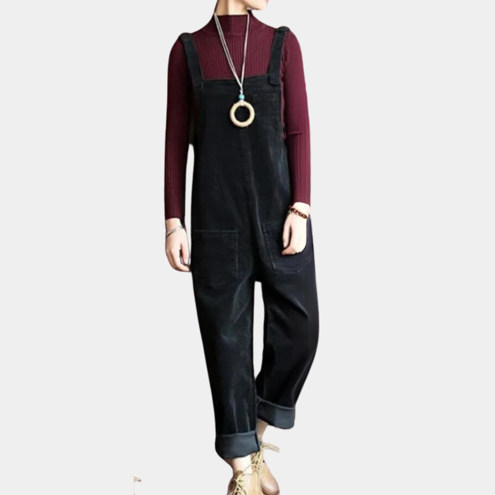 Maike - Behagelig jumpsuit i fløjl med justerbar skulderrem og lommer Lundbutik