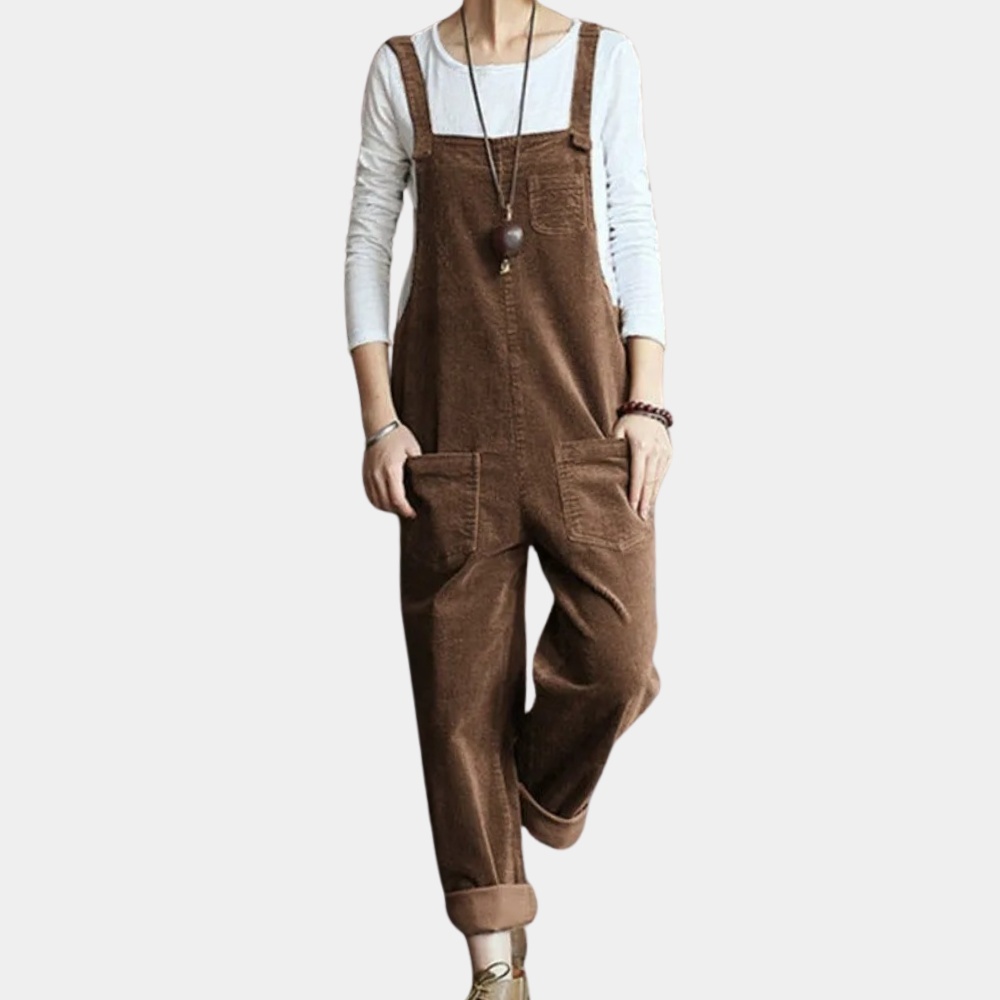 Maike - Behagelig jumpsuit i fløjl med justerbar skulderrem og lommer Lundbutik