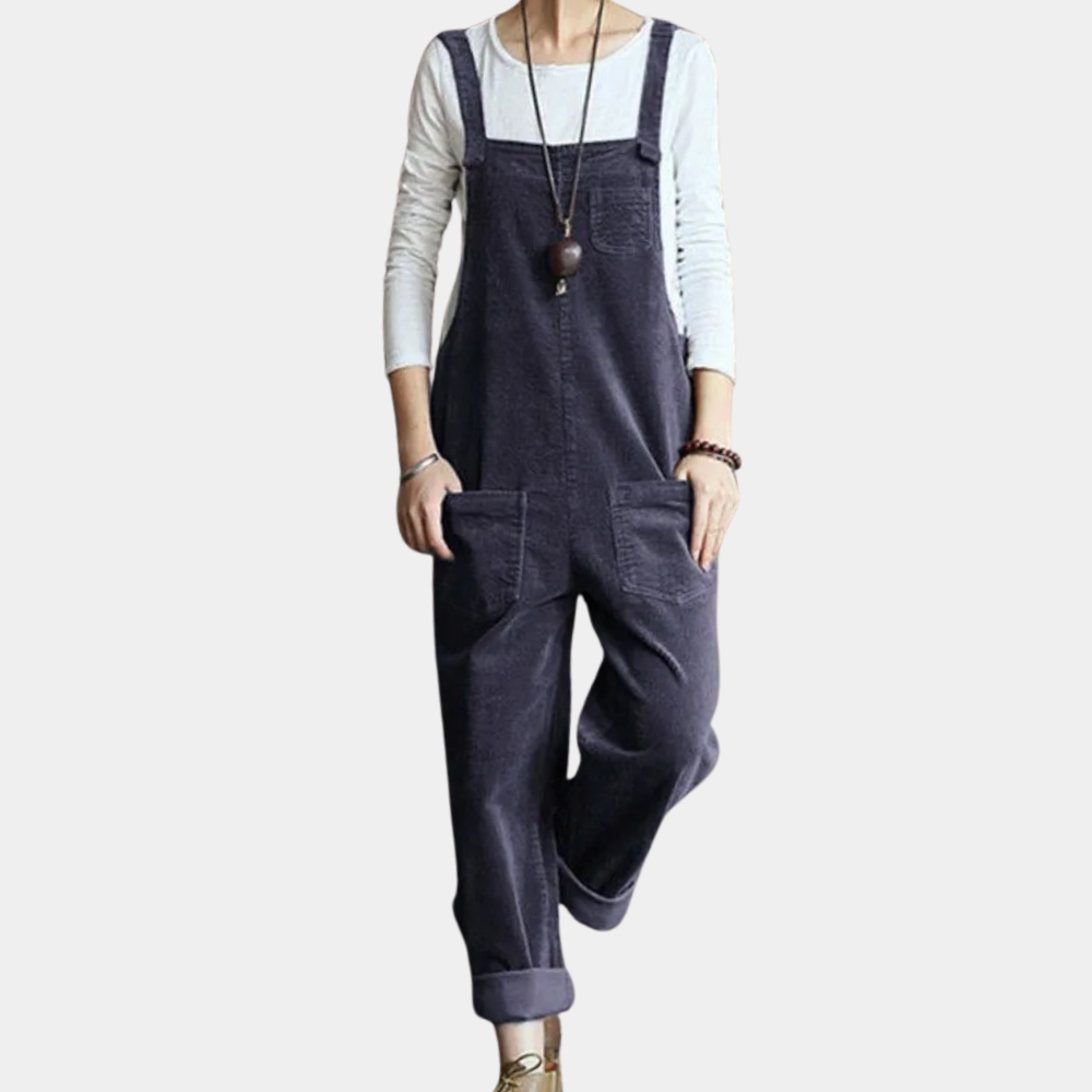 Maike - Behagelig jumpsuit i fløjl med justerbar skulderrem og lommer Lundbutik