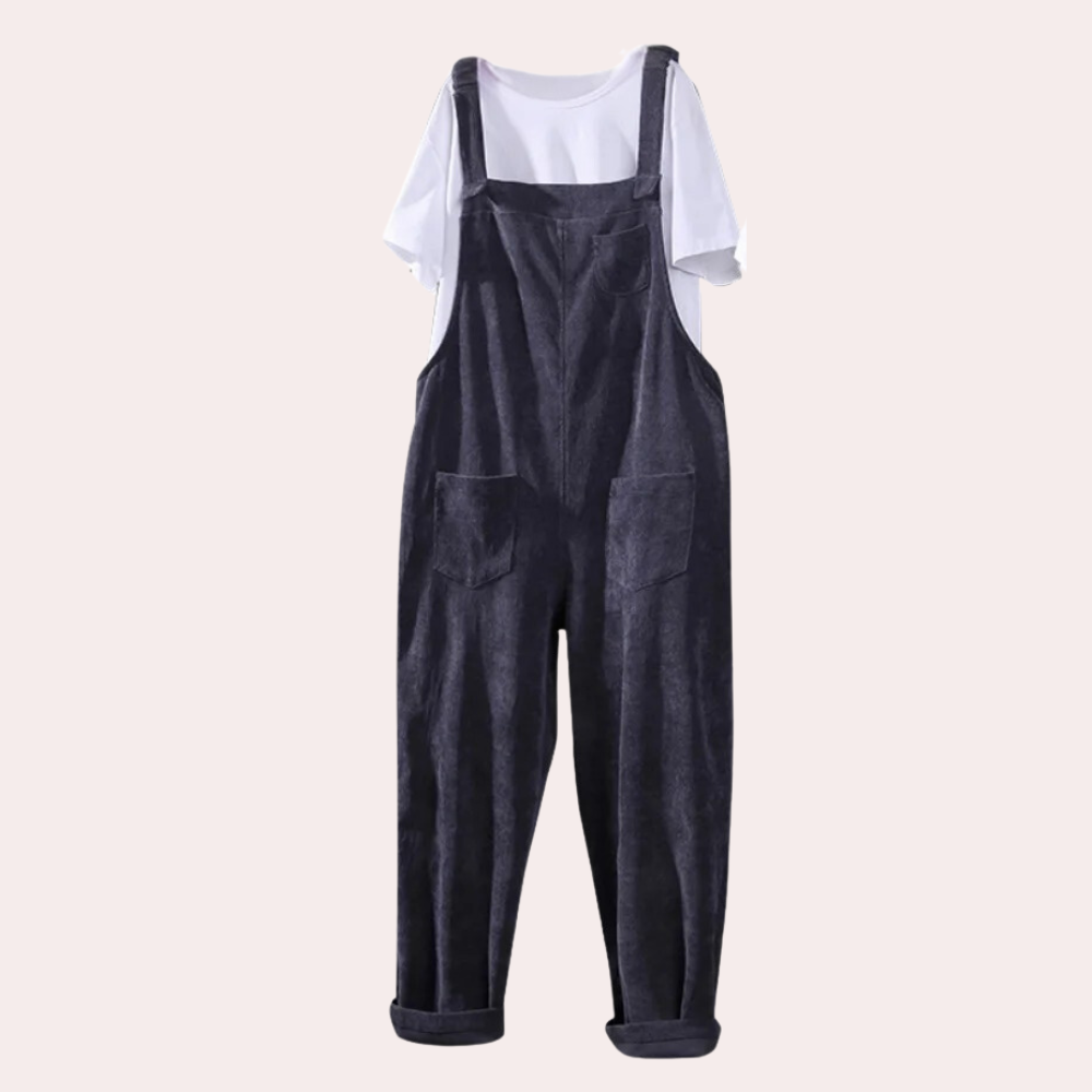 Maike - Behagelig jumpsuit i fløjl med justerbar skulderrem og lommer Lundbutik