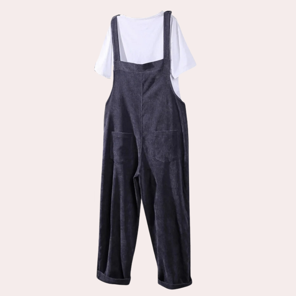 Maike - Behagelig jumpsuit i fløjl med justerbar skulderrem og lommer Lundbutik