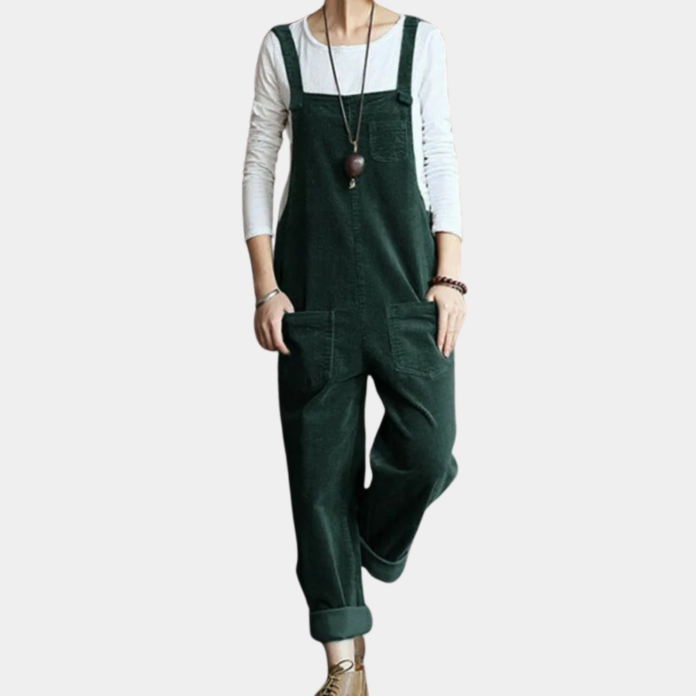 Maike - Behagelig jumpsuit i fløjl med justerbar skulderrem og lommer Lundbutik