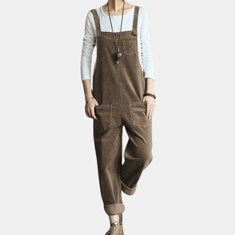Maike - Behagelig jumpsuit i fløjl med justerbar skulderrem og lommer Lundbutik