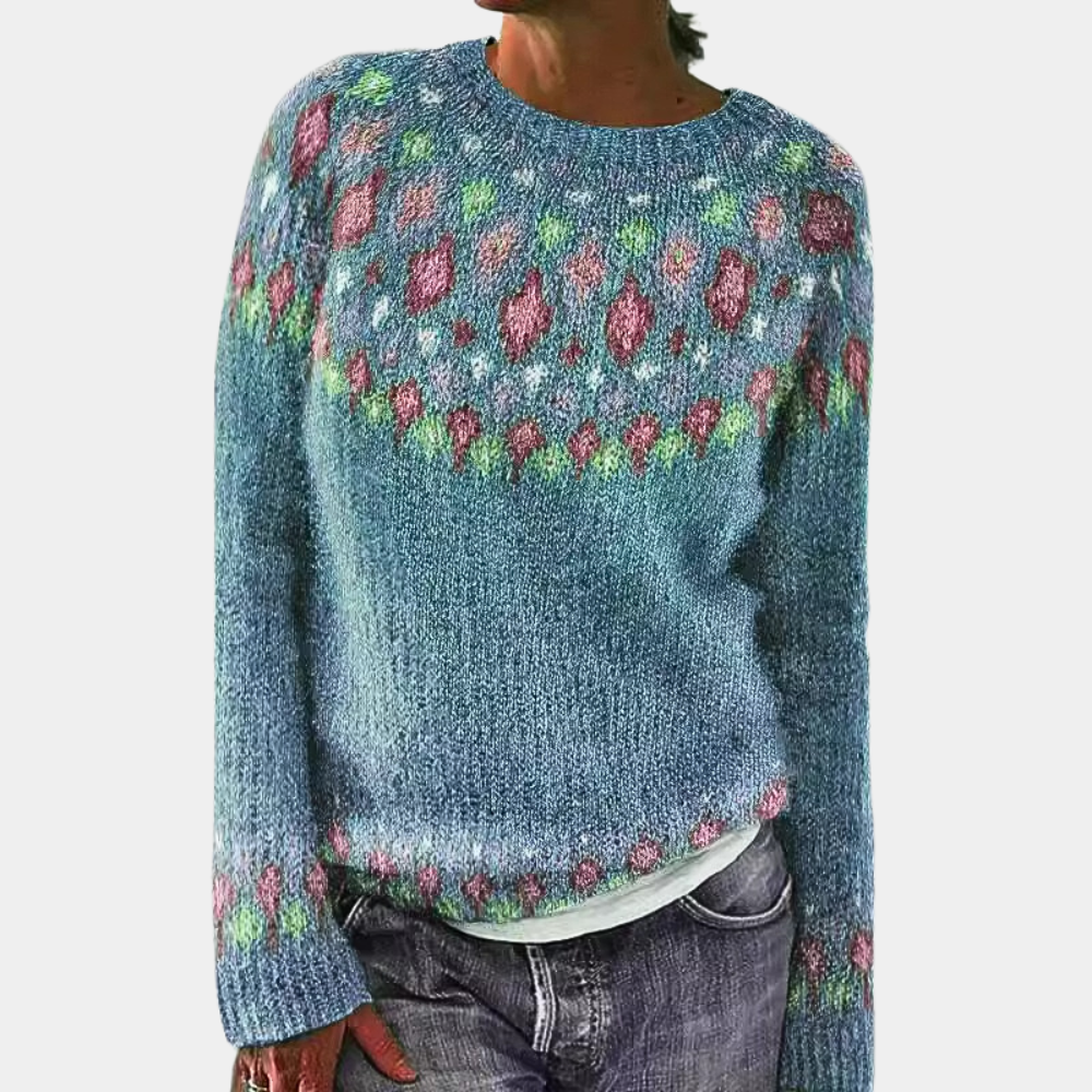 Simone - Varm unik stribet sweater med rund hals og lange ærmer Lundbutik