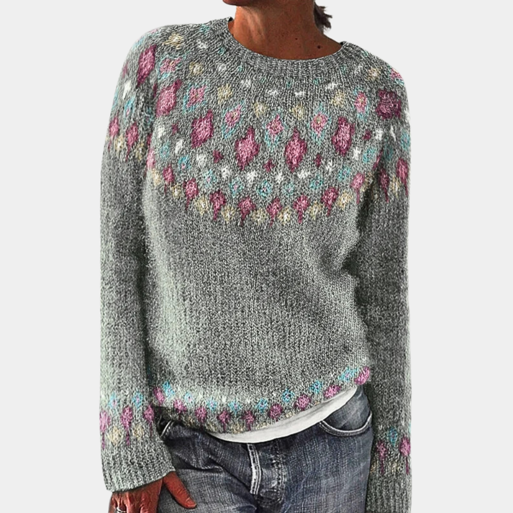 Simone - Varm unik stribet sweater med rund hals og lange ærmer Lundbutik
