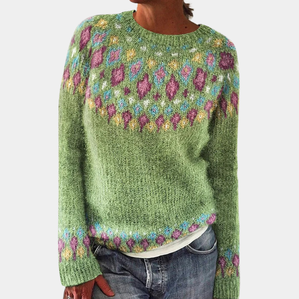 Simone - Varm unik stribet sweater med rund hals og lange ærmer Lundbutik