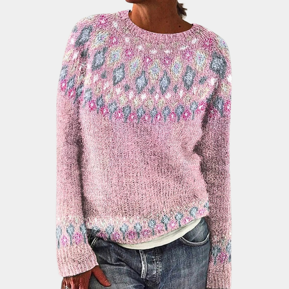Simone - Varm unik stribet sweater med rund hals og lange ærmer Lundbutik