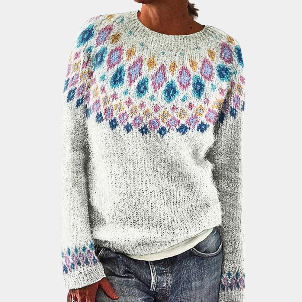Simone - Varm unik stribet sweater med rund hals og lange ærmer Lundbutik