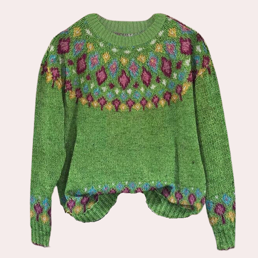 Simone - Varm unik stribet sweater med rund hals og lange ærmer Lundbutik