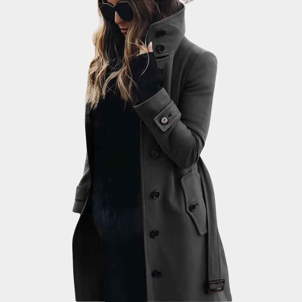 Frieda - Stilfuld langærmet trenchcoat med knapper og bælte Lundbutik