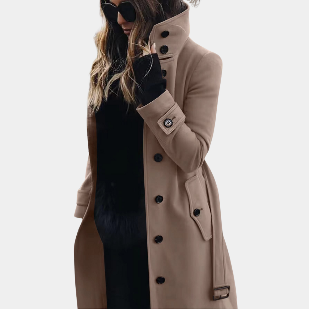 Frieda - Stilfuld langærmet trenchcoat med knapper og bælte Lundbutik
