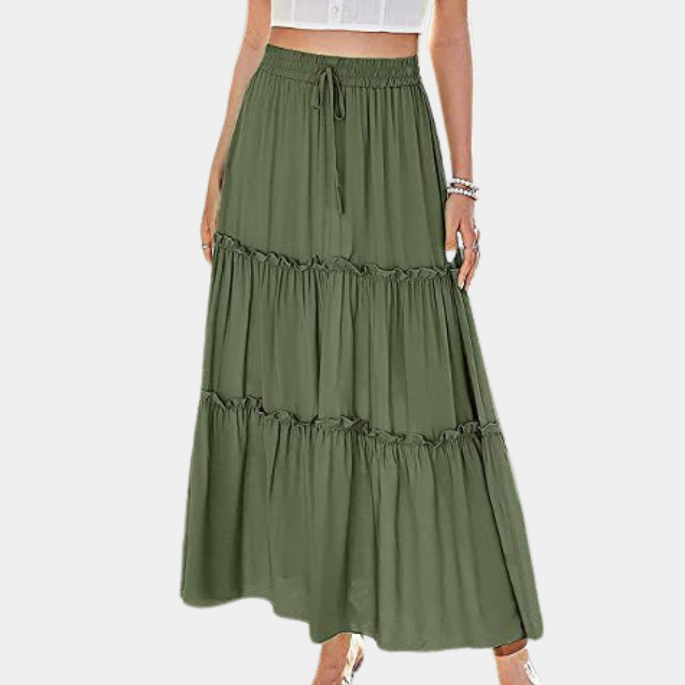 Elina - Letvægts høj talje Plisseret lang maxi nederdel Lundbutik
