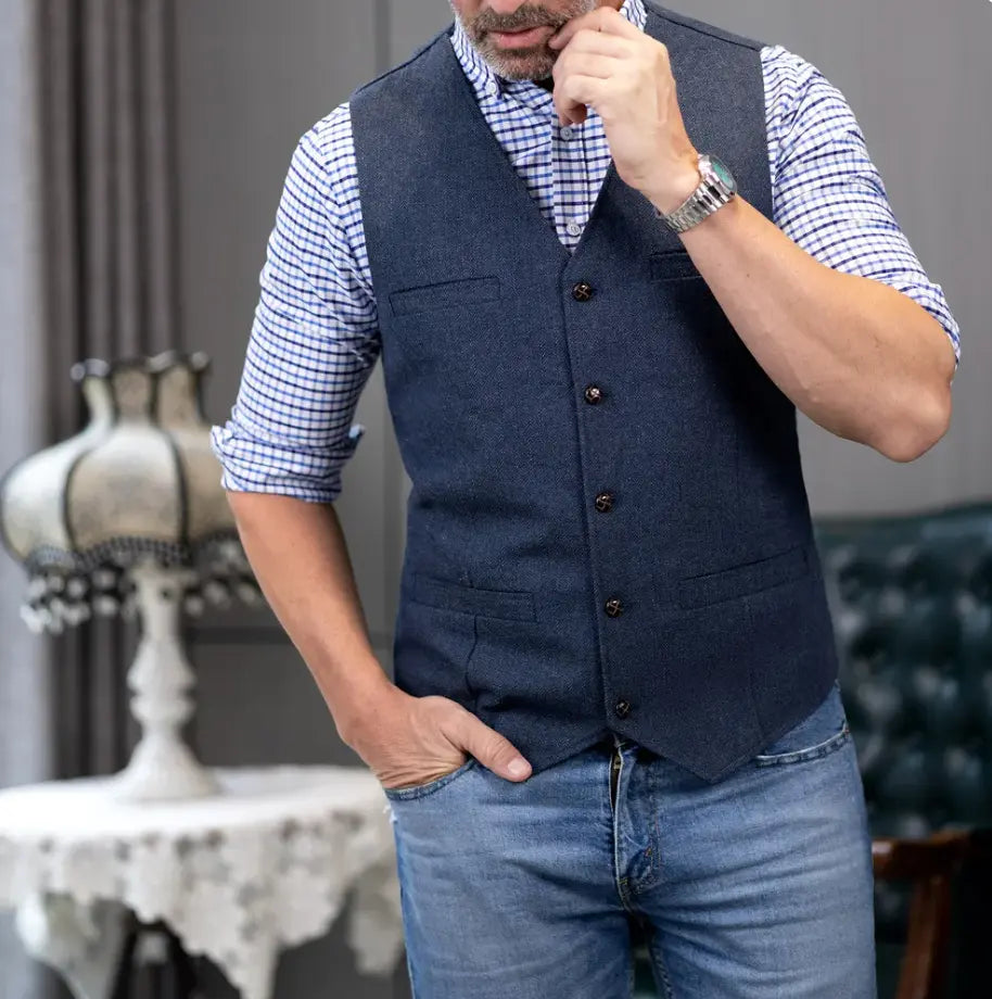 Anselm - Afslappet slank pasform V hals Vest med knapper og lommer-Clothing-Lundbutik-Lund Butik
