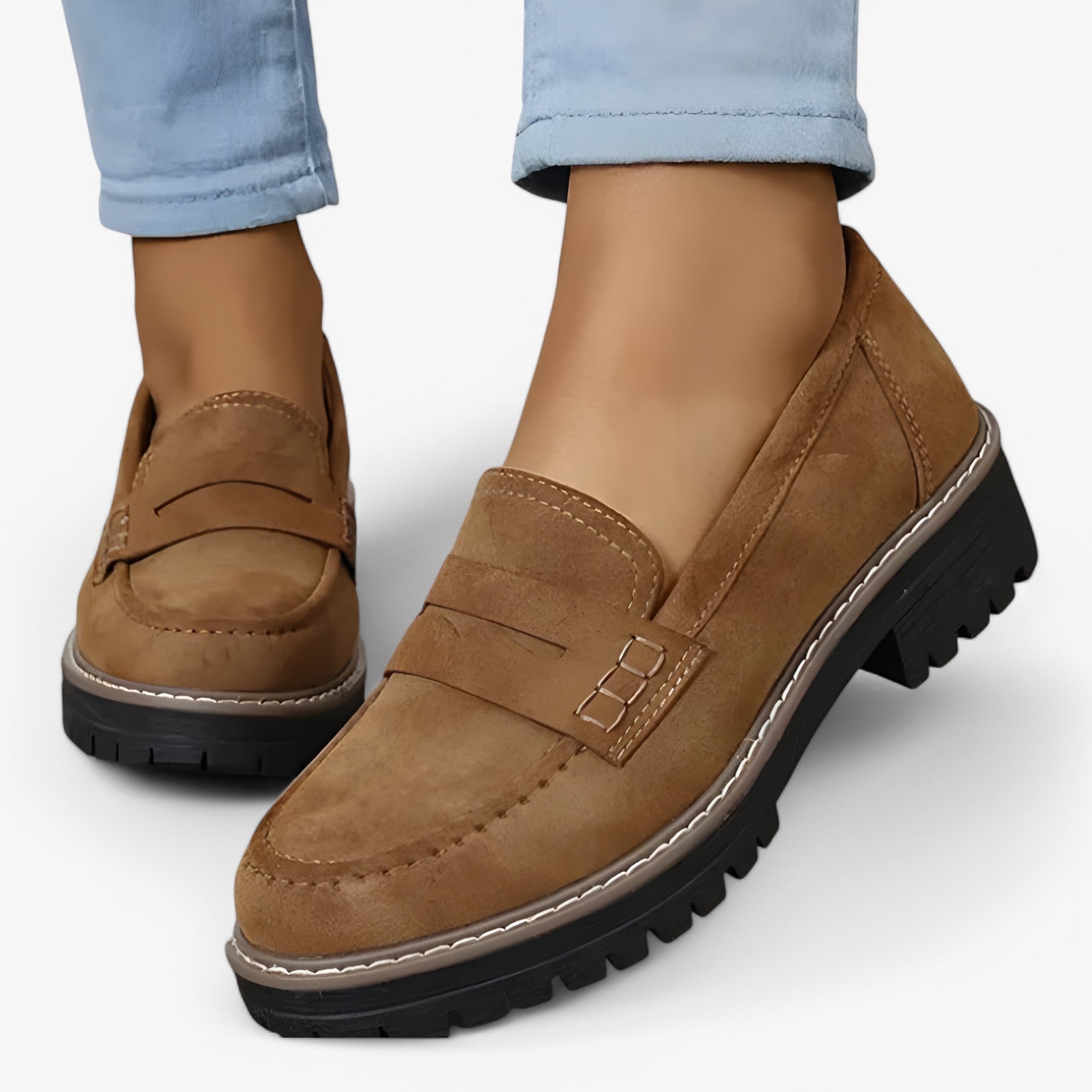 Alita – Stilfulde mokkasiner med kileformet sål og syninger Lundbutik