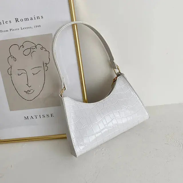 Blanca - Slidstærk generøs opbevaring Retro skuldertaske med lynlås-Apparel & Accessoiries-Lundbutik-Hvid-Standard-Lund Butik