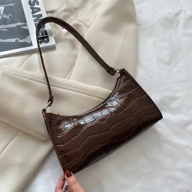 Blanca - Slidstærk generøs opbevaring Retro skuldertaske med lynlås-Apparel & Accessoiries-Lundbutik-Mørkebrun-Standard-Lund Butik