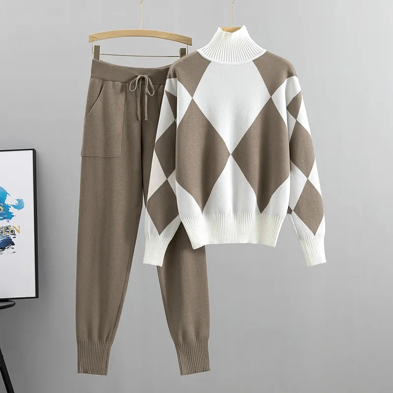 Mila - Afslappet langærmet sweater med bukser med løbegang todelt sæt Lundbutik