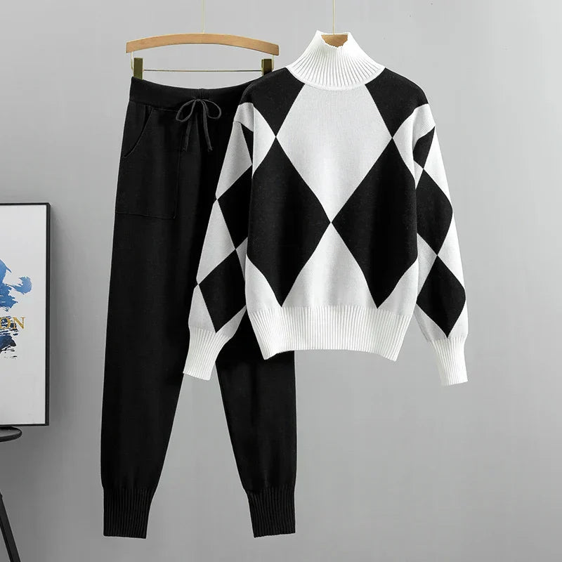 Mila - Afslappet langærmet sweater med bukser med løbegang todelt sæt Lundbutik