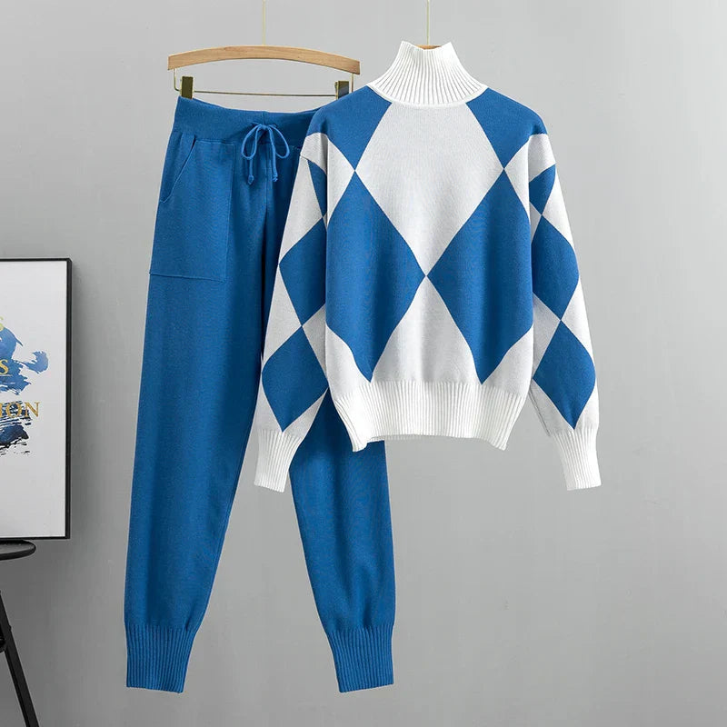 Mila - Afslappet langærmet sweater med bukser med løbegang todelt sæt Lundbutik