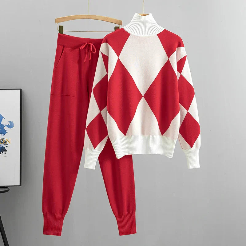 Mila - Afslappet langærmet sweater med bukser med løbegang todelt sæt Lundbutik