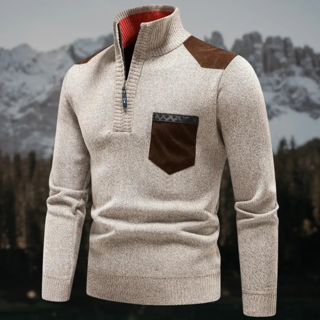 Alwin -Smal pasform Rullekrave Sweater med halv lynlås og lommer-Sweaters-Lundbutik-Lund Butik
