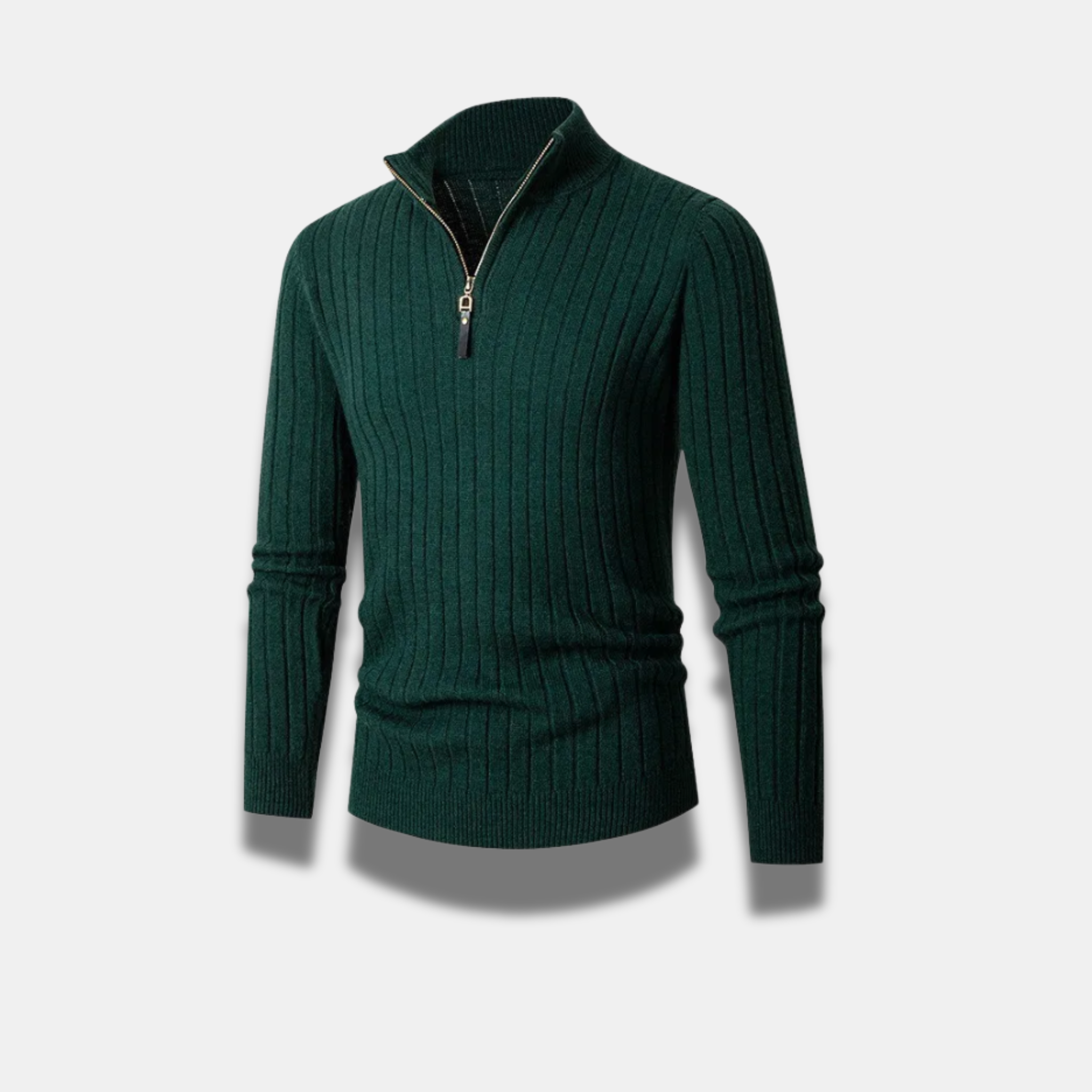 Carl - Ribbet sweater med halv lynlås lange ærmer og smal pasform Lundbutik
