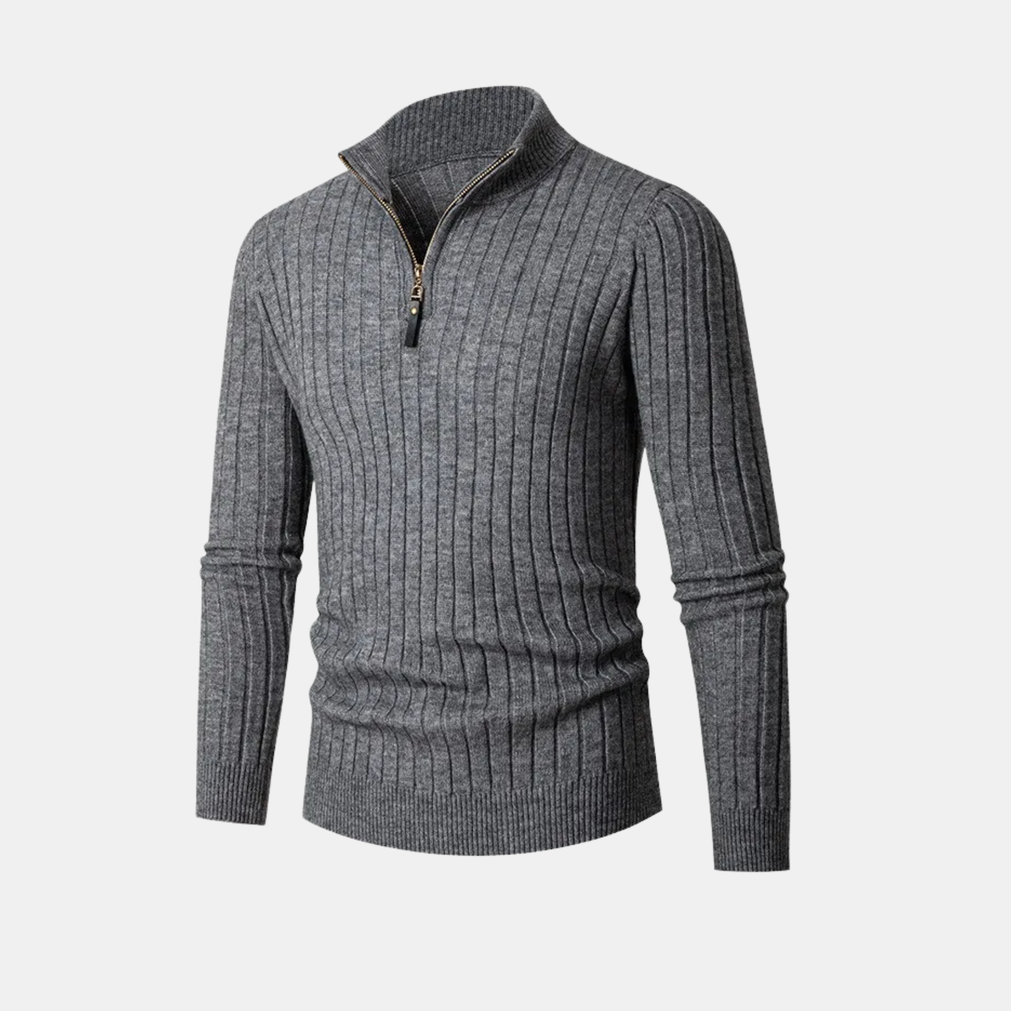 Carl - Ribbet sweater med halv lynlås lange ærmer og smal pasform Lundbutik