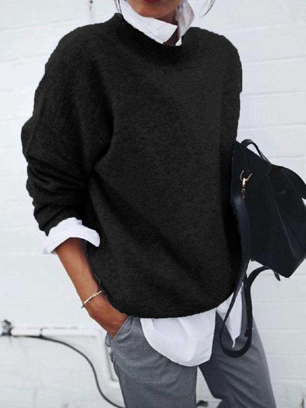 Leni - Behagelig sweater med løs pasform og rund hals og langt ærme Lundbutik