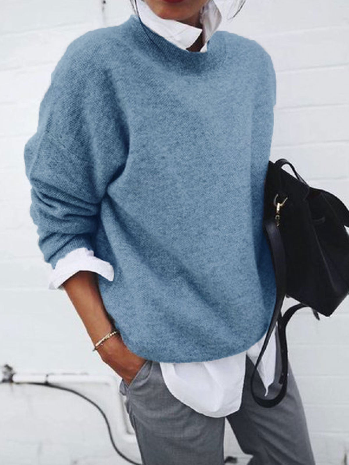 Leni - Behagelig sweater med løs pasform og rund hals og langt ærme Lundbutik