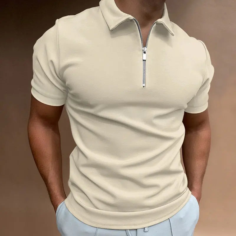 Louis - Smal pasform halværmet poloshirt med lynlås-Clothing-Lundbutik-Beige-M-Lund Butik