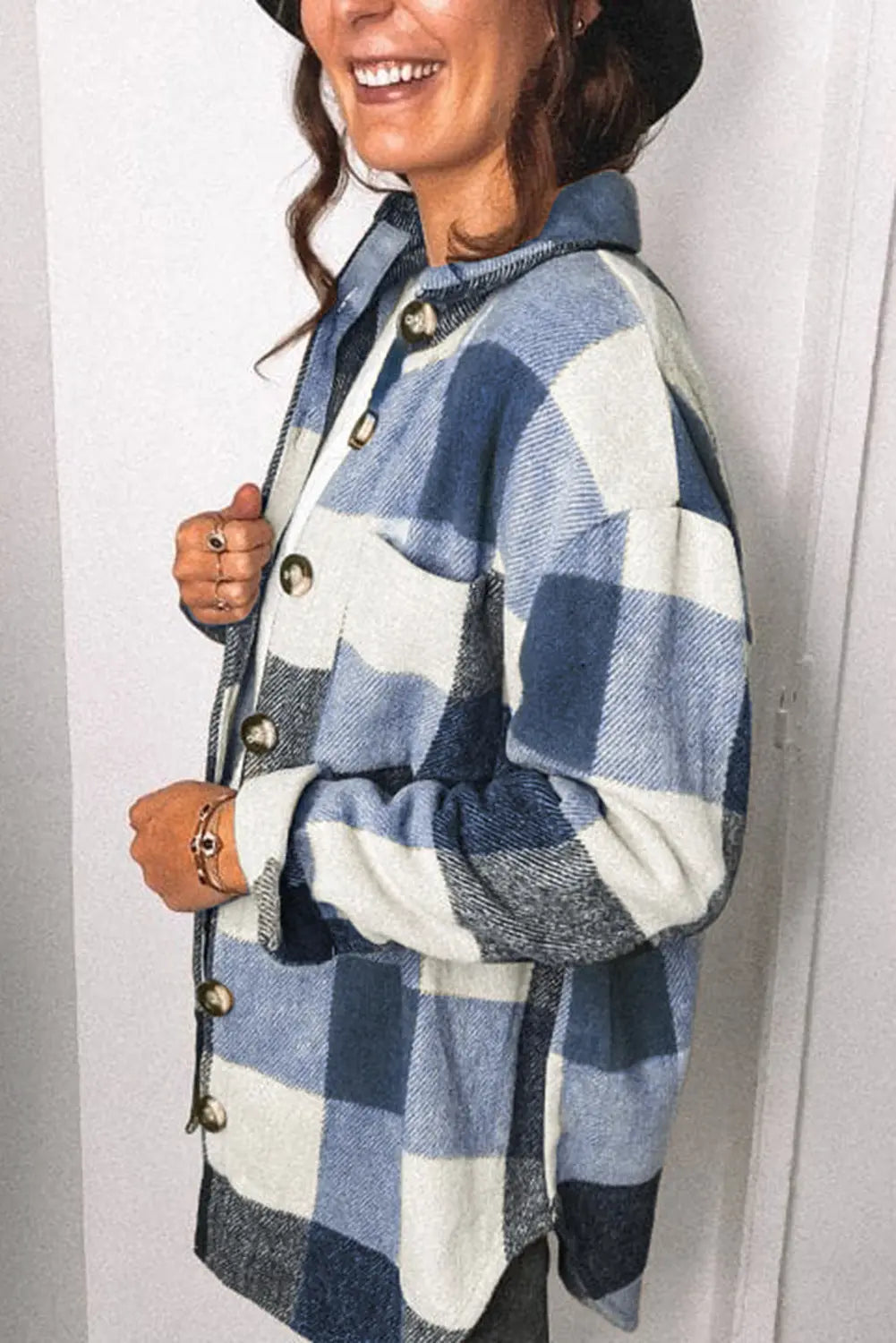 Alma - Casual langærmet ternet skjorte med knapper og lomme-Clothing-Lundbutik-Lund Butik